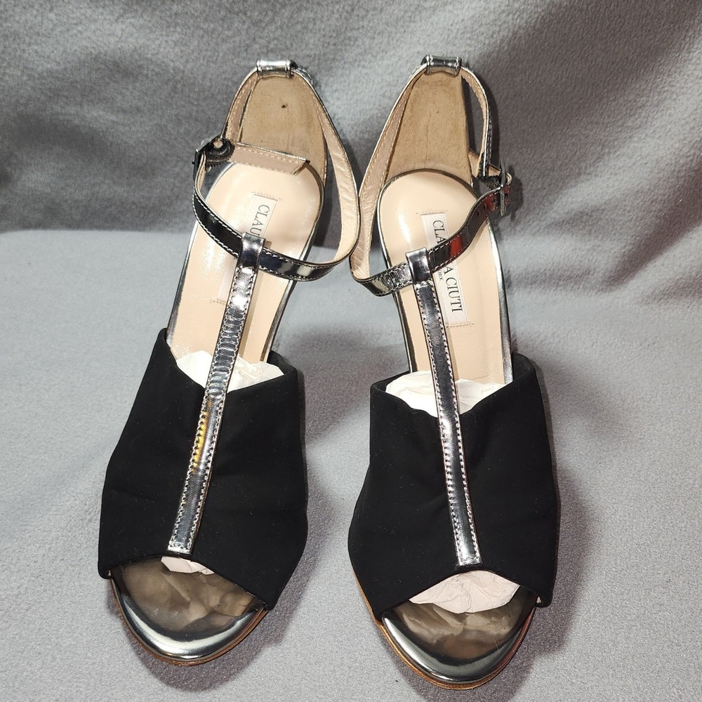 claudia ciuti strappy heels black silver ankle strap open toe stiletto